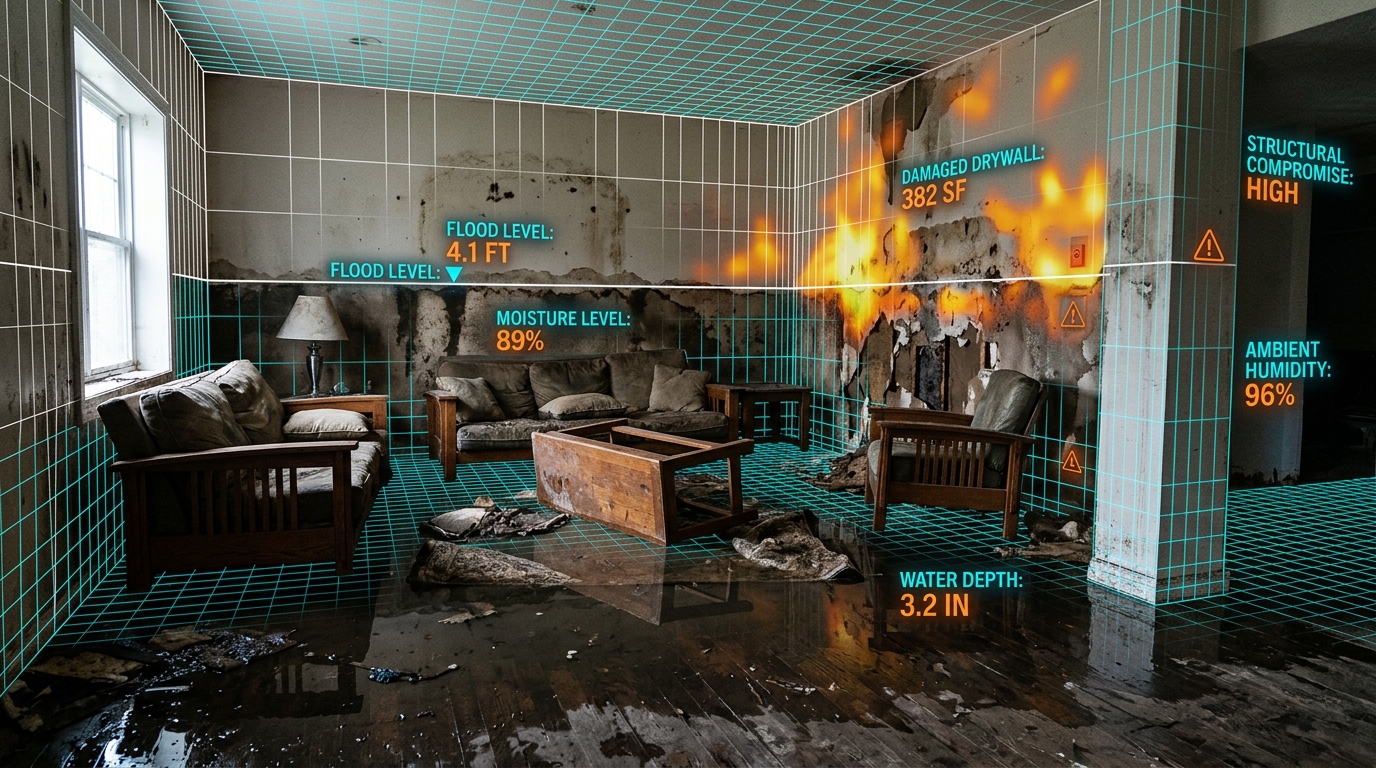 Flash Flood Water Damage AI LiDAR Scan